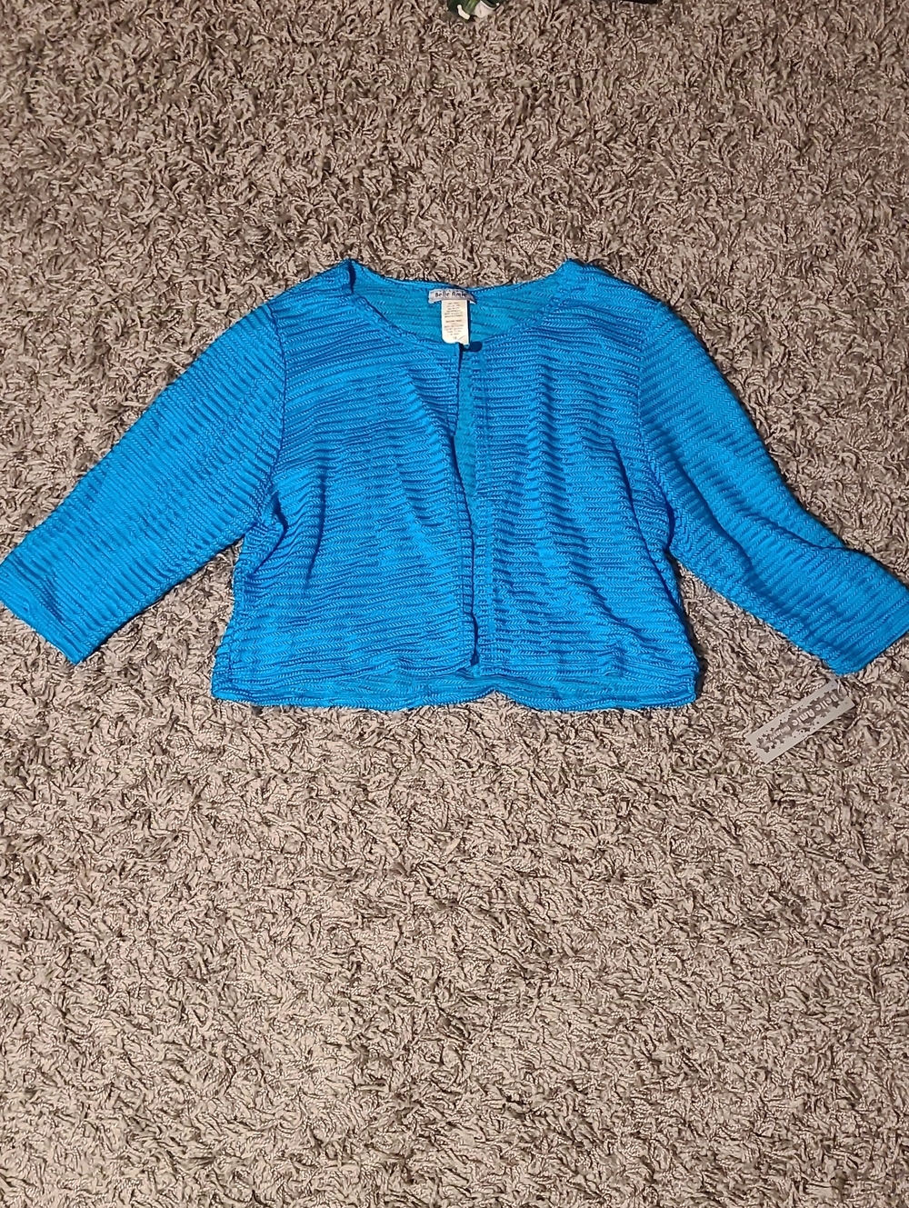 Bright Blue Textured Cropped Cardigan - Womens